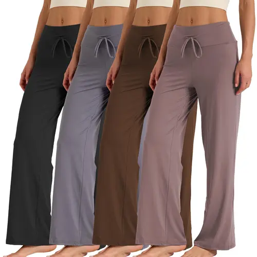 4 Pack Women's Wide Leg Pants - Soft High Waist Pajamas, Elastic Waistband Flowy Casual Palazzo Pants for Home, Travel & Daily Comfort,back to school shopping,clothes for back to school,first day of school outfits