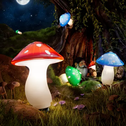 BITPOTT Multicolor Solar-Powered LED Mushroom Lights, 30FT Outdoor Durable Waterproof Lighting, 8 Modes Auto On/Off IP65 Decorative Lamps for Patio, Yard, Durable Waterproof Light