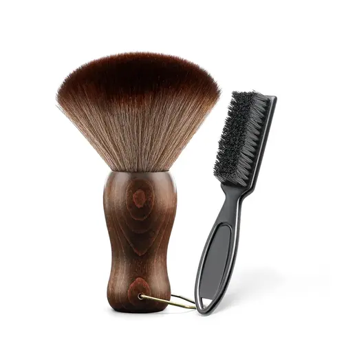 Barber Neck Duster Brush Wood Handle with Hook for Hair Cutting… (Neck brush+Black brush)For All Hair Type Accessory Salon Daily