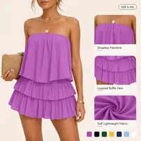 Imily Bela Women Off The Shoulder Romper Flowy Strapless Smocked Jumpsuit Playsuits Dress