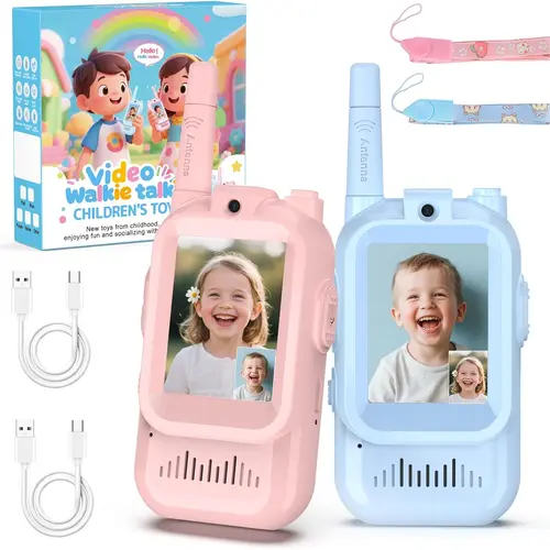 ZealSound Rechargable 2-Pack Kids Video Walkie Talkies Toys with Camera- 3-5H Playtime, 500-1500ft Range, Clear Sound&4 Voice Changers, Volume Adjustable Perfect Gift for 3-12, Great for Outdoor Play & Indoor Fun, Holiday & Birthday & Christmas Presents