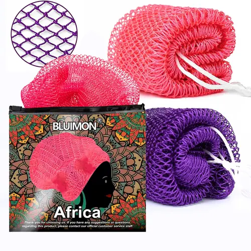 Authentic African Exfoliating Net Bath Sponge - African Net Sponge, Ethically Sourced from Nigeria, 45-in Long Back Scrubber for Daily Use, Accessories,back to school