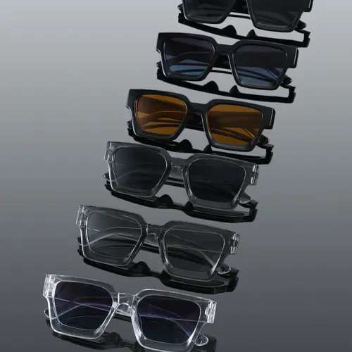 Men's Rectangular Thick-Frame Street-Style Plastic Sunglasses Set, Trendy Styling Sunglasses, Simple Classic Design for Street Photography and Outdoor Casual Activities