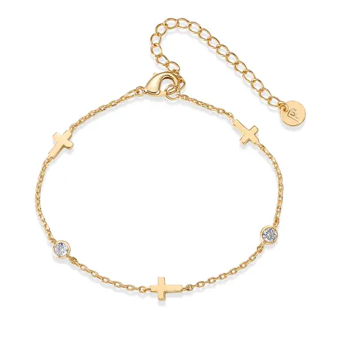 PAVOI 14K Gold Plated Sideways Cross Bracelet for Women – Adjustable Christian Jewelry with Cubic Zirconia – Simple and Elegant Confirmation Gift