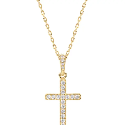 PAVOI 14K Gold Plated Cubic Zirconia Cross Pendant Necklaces for Women - Linear Bezel CZ Religious Cross Faith Pendant Necklace