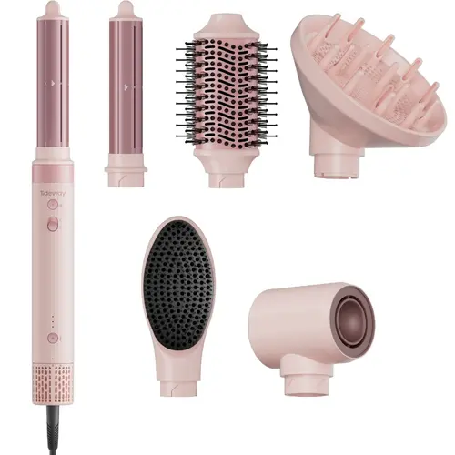 Tideway Prowaver 6-in-1 Ionic Hot Air Styler Wrap - Blow Dryer Brush with Auto-Wrap Curlers, Thermal Blowout Hair Tool, Dual Voltage (100-240V) Global Universal Hair Care Appliance, Travel Bag, Frizz-Fighting Styling Tool, Thermal Brush