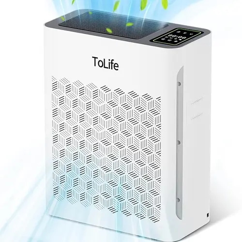 【New Arrivals】ToLife TZ-K2 Air Purifier for Home Large Room up to 1295 sq ft, Powerful 3-Stage H13 HEPA Filtration, Air Cleaner for Smoke Pollen Pet Dander Allergies Dust Odors, PM2.5 Air Quality Monitor, Auto Mode, Timer, Child Lock, Sleep Mode