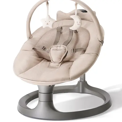 Momcozy 2-in-1 Electric Baby Swing, Dual-Arm Support System & Parent-Inspired Motions, Convertible to Toddler Seat up to 66 lbs, Adjustable Height, Lightweight, Khaki
