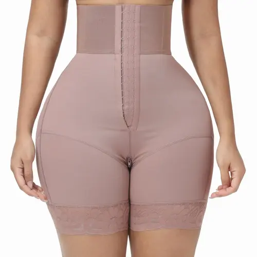 LUXSEREN Women's Elegant Elastic Lace Floral Fabric High-Waist Compression Faja Shapewear Boyshorts - 3-Row Crotch Closure, Adjustable Waist Trainer, Abdomen Flattener, Double Panel, Casual Workout Hip Slimmer All-Season Minimalist Lingerie