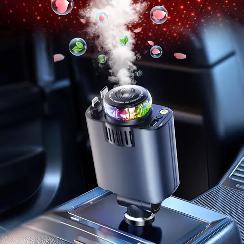 5-in-1 Retractable Car Charger with Aromatherapy Diffuser & Starlight Roof Feature - 2 Retractable Cables, USB-C Adapter, Compatible with iPhone 17, Upgrade Your Charging Experience for Cars, Phone Accessories