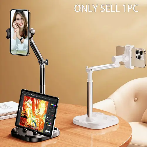 360° Rotating Desktop Phone Holder, Adjustable Live-Streaming Stand, Aluminum Alloy Selfie Accessory and Lazy Bracket Tablet Stand, Stable Phone Holder, Smartphone Holder, Cell Phone Stand