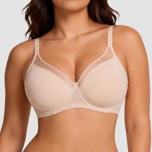 Lilylove Women's Supportive Minimizer Bra - Unlined, Breathable Mesh, Full Coverage, Non-Padded Underwire, Adjustable Straps, V-Neck, Invisible U-Back, Feminine Aesthetic, Plus Size Cups (B-DDD/F), All-Season, Hand Wash Only, for Hiking & Jogging, Hook An