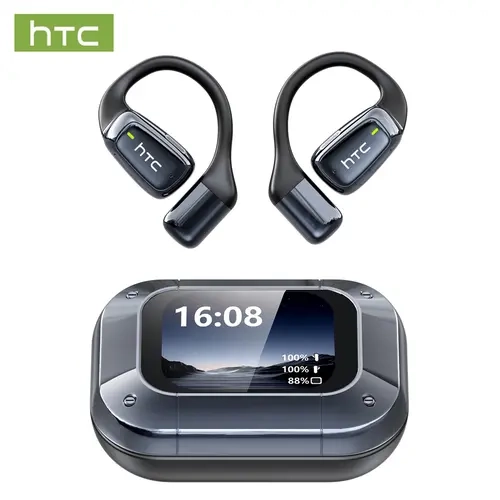 HTC NE25 True Wireless Earbuds - Bluetooth 6.0 No Cables Audio Headset with LED Display, High Fidelity, IPX5 Sweatproof, Built-in Microphone, TWS Wireless Link for Gaming & Sports Daily Use