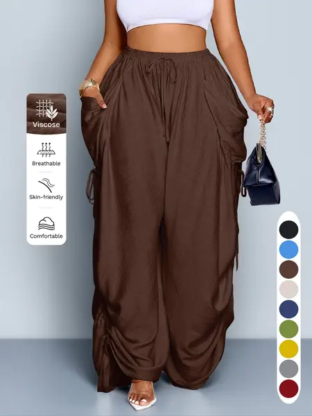 Women's Casual Loose-Fit High Waist Wide Leg Pants, All-Season Woven Fabric, Long Plain Design, Daily Commute & Vacation Wear