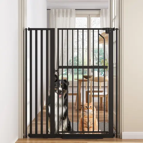 55.1" Extra Tall Pet Playpen Safety Fence, Adjustable 29.9-45.3" Wide Auto-Close Gate with Antitrip Step Pad, No-Drilling Pressure Mount Kit, Great for Hallways and Doors, Prevents Escape, Black, Safety Fences