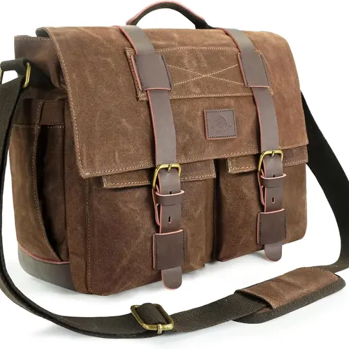 Classic Vintage Men's Canvas Crossbody Messenger Bag - 14-15.6 in Laptop Compatible, Magnetic Lock, Anti-Theft Waterproof, Adjustable, Stylish Business Satchel for Work, Gift