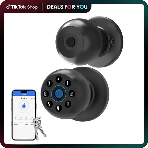 EUERTE 4-in-1 Fingerprint Smart Security Door Lock, Keyless Entry with TT Lock App Control, Electronic Touchscreen Biometric Matte Black Front Door Access Device (Valentine's Day Gift), Security Lock