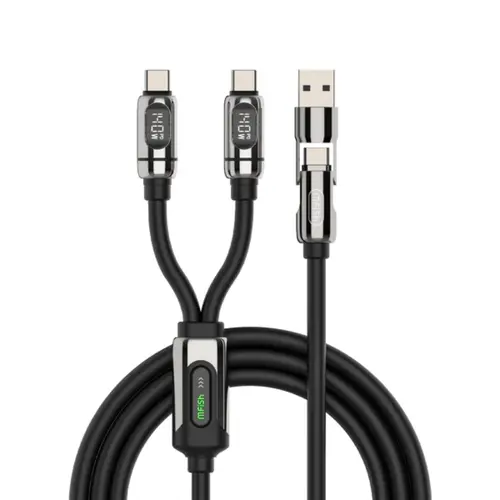 mfish Gemini Dragon 2-in-1 USB-C Lightning Charging Cable with Port, 140W PD 3.1 Fast Charging Silicone Alloy Charger Cord, Durable Intelligent Power Distribution Electronic Cable for iPhone & MacBook with Digital Display, Compatible Devices