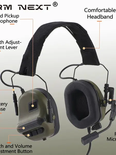 ARM NEXT Tactical Headset with PTT Microphone, Unisex Electronic ABS Earmuffs with 22dB NRR Noise Reduction for Hunting & Shooting, Tactical Accessories