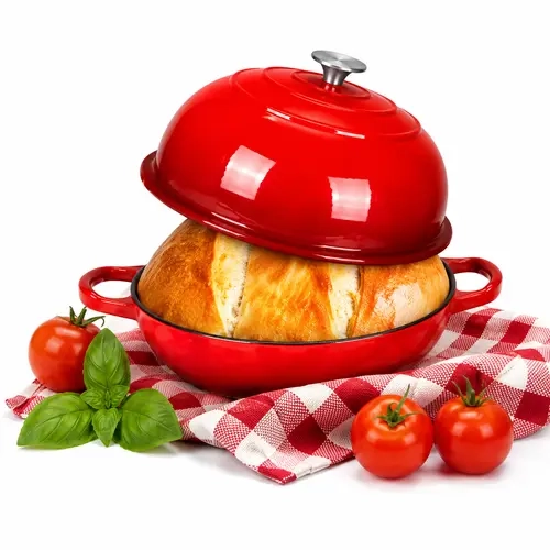 TLGREEN 6qt Flame Finish Enameled Cast Iron Dutch Oven - Heat Retentive Dome Lid, Scald-Proof Silicone Handles, Scraper, Blue Bakeware, Stovetop-Oven Safe, Versatile for Home Kitchen Fry & Stir-Fry, Scald-Proof Silicone Handle