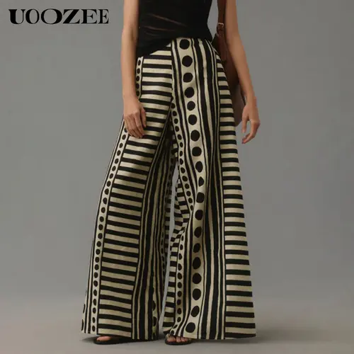 UOOZEE Women's Boho Polka Dot Baggy Barrel Pants with Pockets - Oversized Casual Loose Fit, Lightweight Fold Foldable Polyester Fabric, Boho Clothes for Spring, Wide Leg Hippie Bottoms