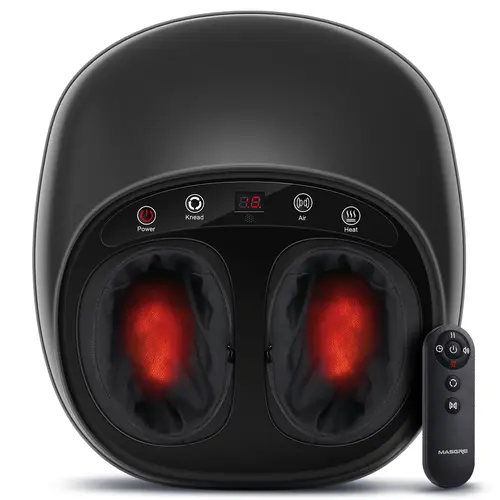 MASGRE Portable Shiatsu Foot Massager with Heat - Deep Kneading for Tired Feet Relaxation, Remote Control, Adjustable Fabric-Covered, Mens Gifts, Birthday Gifts for Him, Ideal for Sitting Use