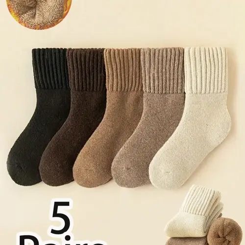 Women's Mid-Calf Socks 2/4/5/6/10 Pairs, Sock Packs, Sporty Style Thick Fleece Winter Socks, Soft Comfy Socks, Home Use, Floor Socks for Fall & Winter, Sock Set