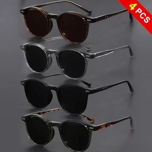 Unisex 4-Pair Full Rim Tinted Polarized Sunglasses Set - Nylon TR 90 Nylon Small Oval Frame, Lightweight Stylish American-Korean Style, Ideal for Sports & Driving, Great Gift & Photography Prop