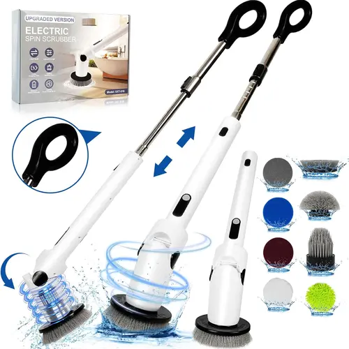 Electric Spin Scrubber, Full-Body IPX7 Waterproof Bathroom Scrubber with Power LCD Display, Adjustable Extension Handle, Cordless Shower Cleaner Brush for Bathtub Kitchen Wall Cleaning