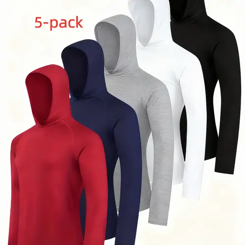 6pcs Men's Quick-Dry Hooded Long Sleeve Shirts- Moisture-Wicking, Lightweight & Breathable Ideal for Casual Wear, Hiking & Daily Workouts, Assorted Colors, Hiking Shirt   T Shirt Performance Moisture Wicking Casual Workout Sports  all seasons Wear