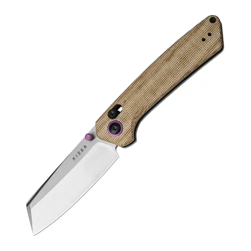 Kizer Madrac EDC Knife, Brown Micarta Handle, White Nitro-V Blade, V3693A2, Portable Folding Knife,Stable, Safe, Reliable Folding Blade, Suitable for Outdoor Camping, Adventure, Fishing Scenarios, Men's Gift, Christmas Gift