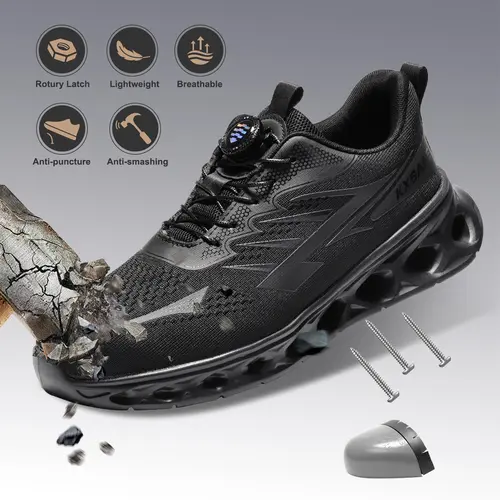 Steel Toe Shoes for Men Women Safety shoes stylish shoes Clearance Work safety sneaker Stylish shoe with Rotating Buckle Smash Stab Resistant Air Cushion Safety Shoes Comfortable Breathable  All-Day Comfort  Work Shoes Industrial Work Summer Vibes