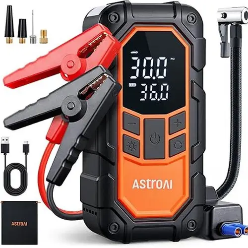 AstroAI S8 Air Nano Jump Starter with Air Compressor, 1500A Peak Car Battery Jump Starter Portable (6.0 Gas/3.0L Diesel) with 150PSI Auto-Shutoff Tire Inflator, 12V Battery Charger Booster(Orange)