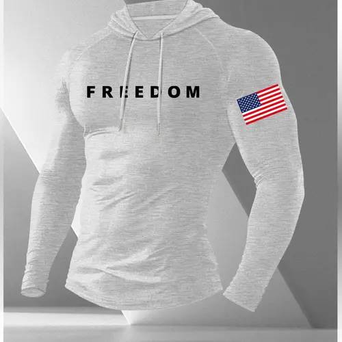 Men's Cartoon Print Long Sleeve Hooded T-Shirt, Casual Fitted Moderate Fabric Casual Fitness Wear Gym Athletic Clothes Gym Workout Top Casual Workout Tops Fitness Training Clothes for Fall