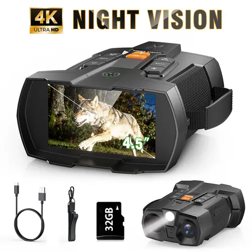 MINENER 4K Night Vision Goggles 4.5 NiteHawk Binoculars with 32GB SD Card 7 Levels Infrared  Monocular for Wildlife, Security, Hunting，Camping, Wildlife Observation, Hunting, # hiking essential , Monocular Night Vision, Back To School, Portable Night Visi