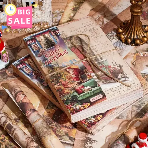 Vintage Christmas Scrapbooking Craft Kit - 160 Non-Sticky Thick Paper Sheets with 160+ Festive Patterns (Snowflakes, Trees, Gingerbread Houses) for DIY (Do It Yourself) Craft Ideas, Journals, Homemade Gifts