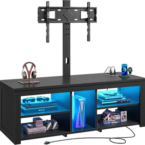 RaybeeFurniture 70 inch TV Stand with Mount & LED Lights, Swivel Modern Entertainment Center with Power Outlet, Wood Media Console for Living Room, Bedroom