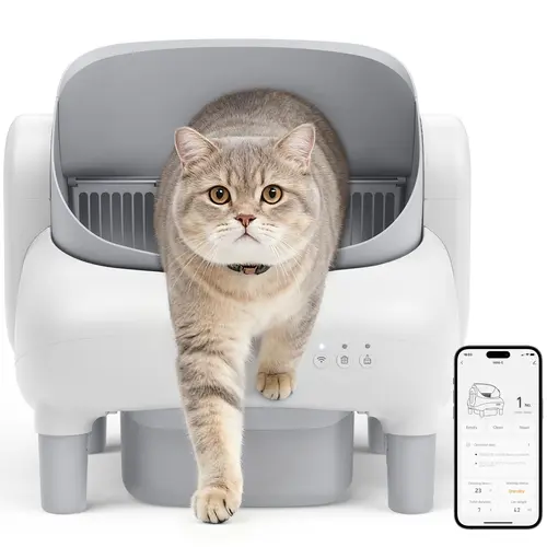FUMOI Automatic Litter Box for Multi-Cat Homes - Open-Top, APP Control, 2.4G WiFi Only, Dual Safety Tech, Odor Lock, 10.5L Sealed Leak-Proof Waste Bin, Bentonite Clay Compatible Auto Cleaning Self-Cleaner Cat Litter Tray, #sohochic#backtoschool