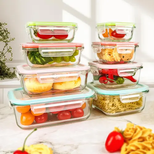Premium Glass Food Storage Containers 8 Pack Airtight Leak-Proof Microwave Oven Freezer Dishwasher Safe BPA Free Stain-Resistant Easy-Clean for Meal Prep Bento Boxes Kitchen Utensils container large -safe,home essentials