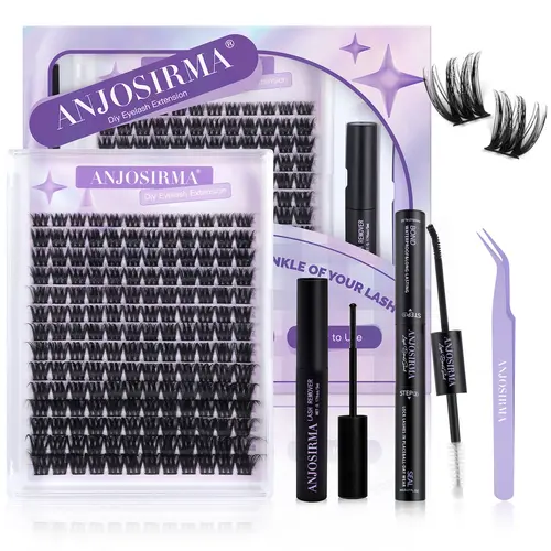 ANJOSIRMA D-Curl Fluffy Cluster False Eyelashes, 0.05mm Airy Plush Volume Medusa DIY Invisible Band, Waterproof Soft Nature-Inspired Cosmetic Doll Makeup Lash Extensions for Adults, Easy-to-Apply At-Home