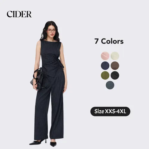 Cider 2-Piece Set Boat Neck Striped Wrap Knotted Top & Mid Rise Straight Leg Trousers Set– Office & Weekend Casual SummerWins SummerFinds