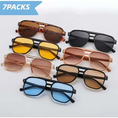 7-Pack Trendy Casual Vintage Polarized UV400 Protection Windproof Sunglasses for Women, Lightweight Durable PC Frame Sports Eyewear, Ideal for Daily Wear & Outdoor Activities, Trendy Casual Sunglasses, Vintage Polarized Sunglasses,summerwins,father'sdaygi
