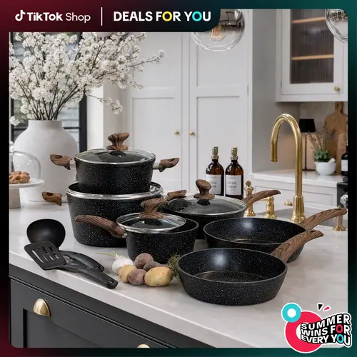 Kitchen Academy 12 Piece Premium Cookware/Dinnerware Set, Triple Coated Nonstick Pots and Pans Set, Aluminum Construction for Stovetop & Oven