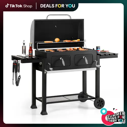 PHIVILLA Home Extra Large Heavy Duty Charcoal BBQ Grill – 794 SQ.IN Backyard BBQ Barbecue, Easy-Clean Ash Tray, Enamel Grates, Smokeless Outdoor Cooking Metal Iron