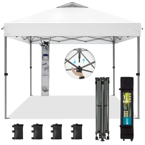 【Water Proof & UV Resistant】PHIVILLA Home 10x10ft Pop-Up Canopy, One-Person Instant Setup Gazebo with Vented Roof & Side Storage Pocket for Backyard, Beach, Camping & Events