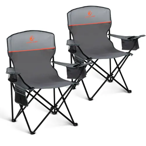 PHIVILLA Camping Chair 2 Pack Portable Chair with 3-Can Cooler Folding Chair with Side Pocket and Cup Holder, Collapsible for Camping, Tailgates, Beach, Fishing and Sports,2PC