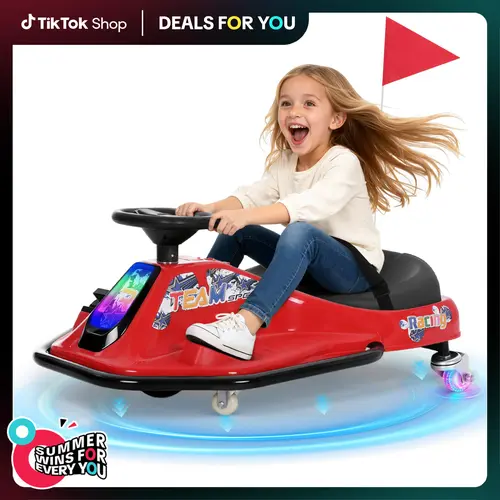 PHIVILLA 24V Electric Drift Go Kart for Kids, 2-in-1 Wiggle & Drift Ride-On Car with 360° Spin, 9.3 MPH, Light-Up Rear Wheels, Bluetooth Music, Safety Harness & Slow Start, Ages 3+, Christmas Gift for Boys & Girls