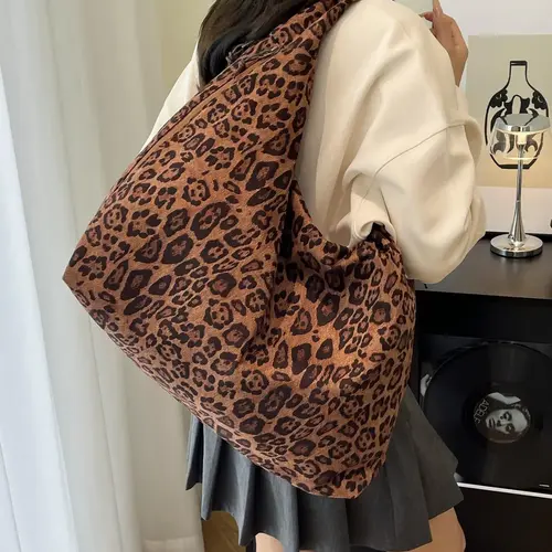 Autumn Winter New Fashion Leopard Print Shoulder Bag, Fashionable Patterned Bag, Fashionable Casual Bag, Multi-Pocket Large Capacity Handbag, Mommy Bag, Commuter Bag, School Bag, Gift for Girlfriend Mother