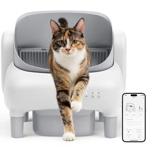 FUMOI Multi-Cat Open-Top Automatic Smart Self-Cleaning Litter Box - Dual Safety Tech, Quieter Operation, WiFi Compatibility, APP Control, Odor-Lock, 10.5L Sealed Waste Bin for Pet Lovers