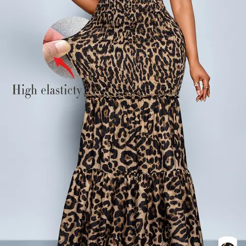 Plus Size Women's Fashion Elegant Leopard Print High Waist Long Skirt, Leopard Printed Skirt, Fitted Woven Fabric, Modest Style Bottom for Fall, Womenswear